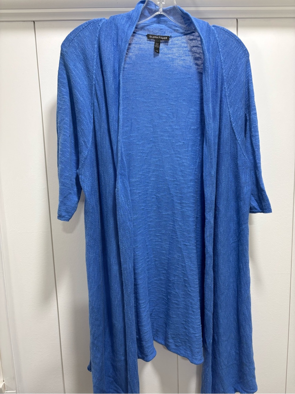 Eileen Fischer Cardigan Womens Large Blue Organic Linen Blend Long Duster Luxury